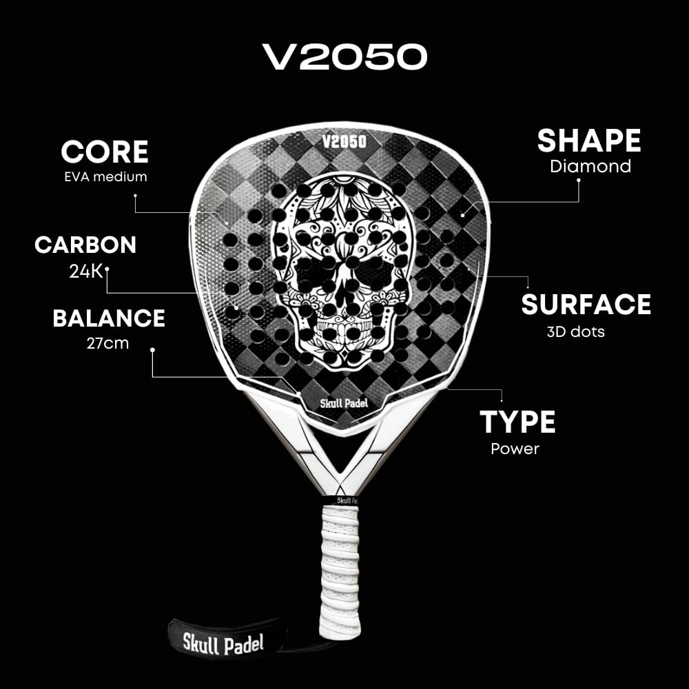 Skull Padel V2050 White Black 24K Padel Racket